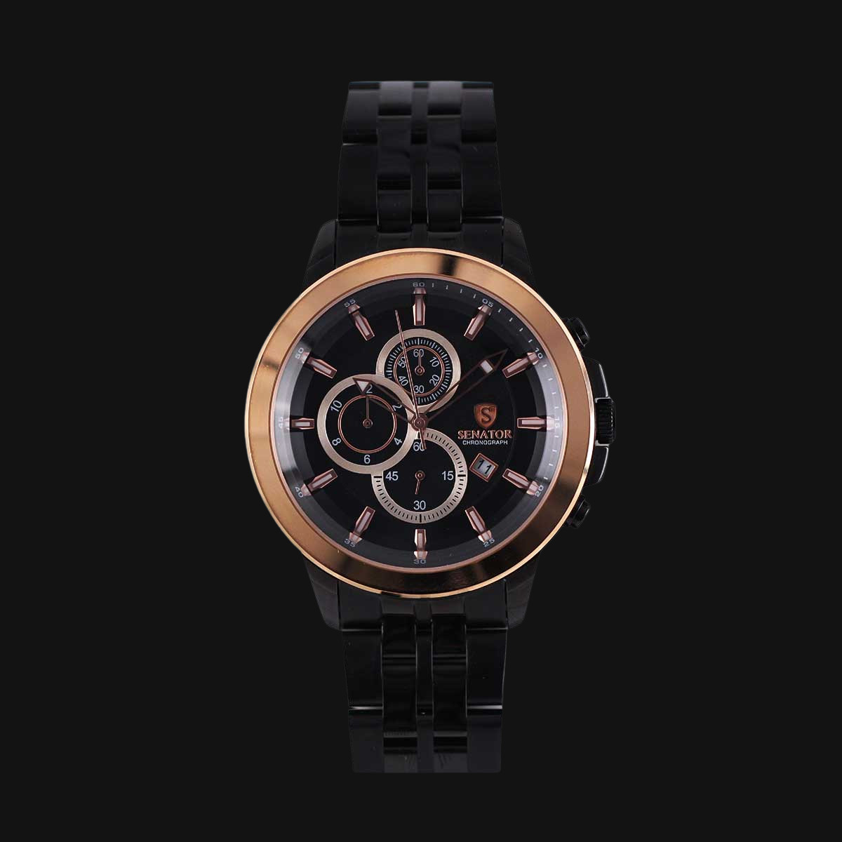 ساعت عقربه ای مردانه سناتور مدل ST1006G رنگ بدنه مشکی رزگلد