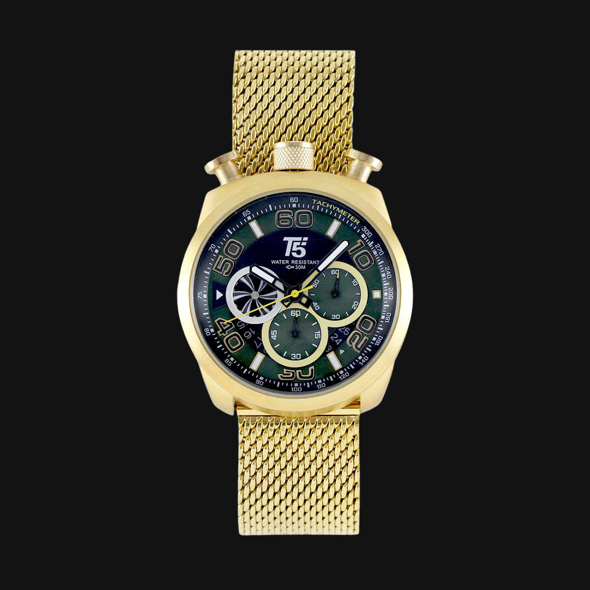 ساعت مردانه عقربه ای تی فایو مدل H3748G بند طلایی