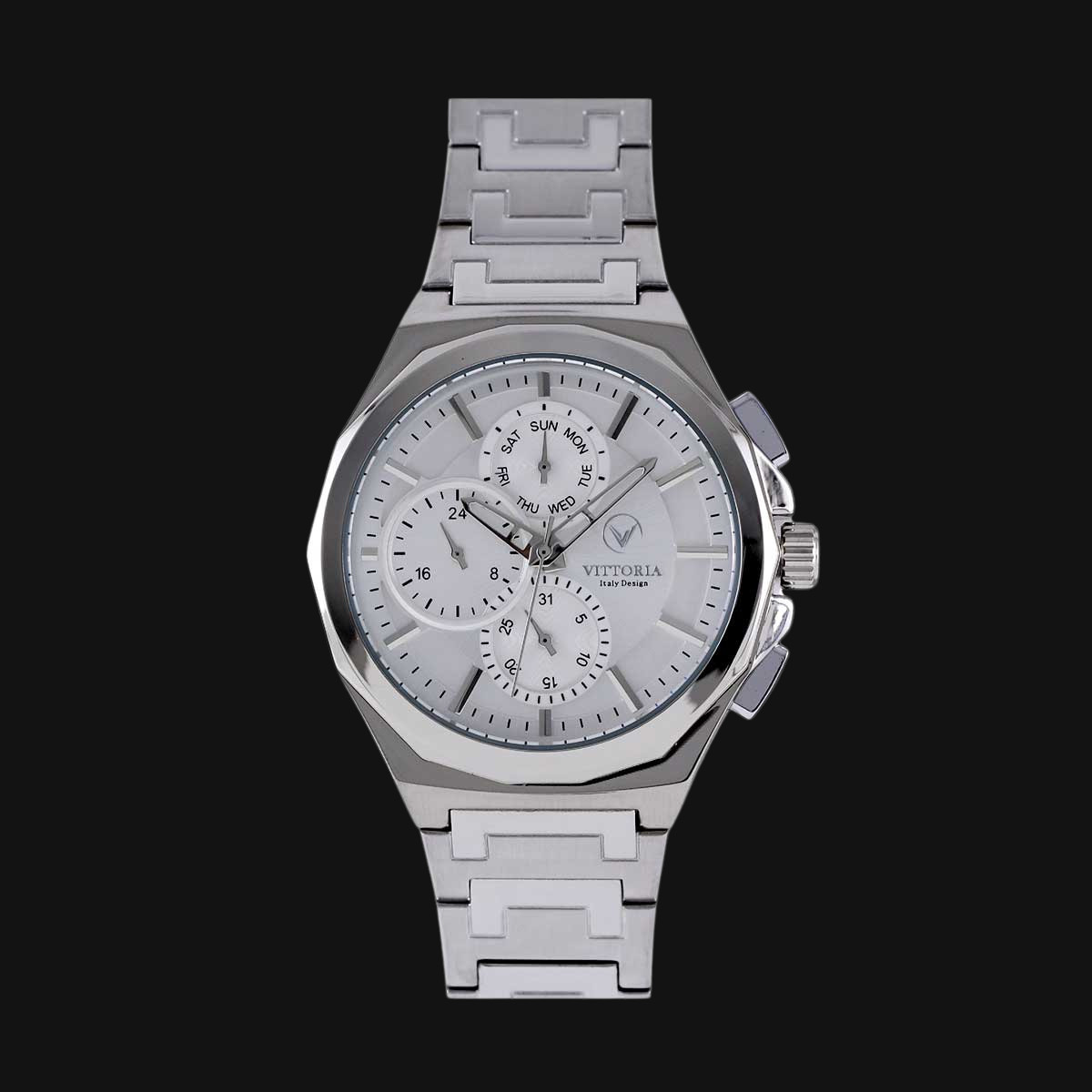 ساعت مردانه عقربه ای ویتوریا مدل VT3404 بند نقره‌ای