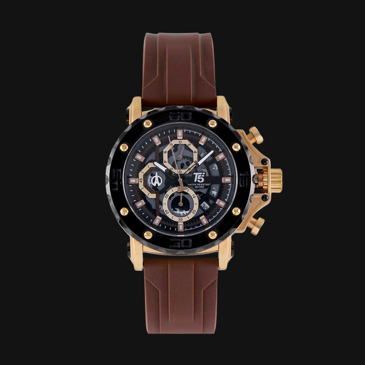 ساعت مردانه عقربه ای تی فایو مدل H3914G بند سیلیکونی قهوه‌ای