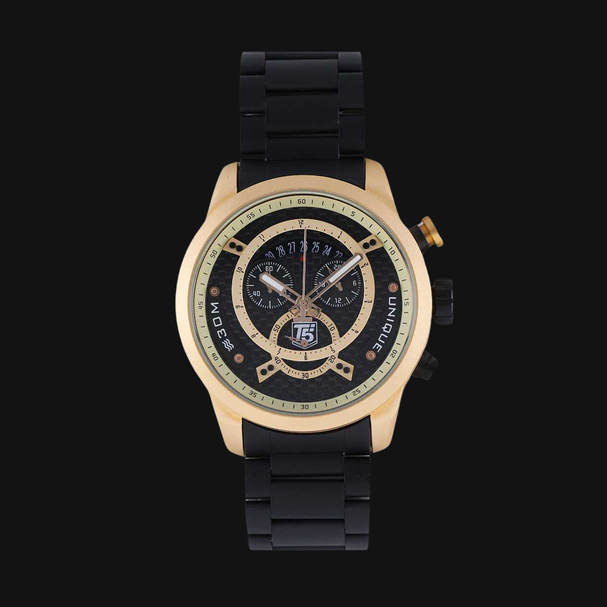 ساعت مردانه عقربه ای تی فایو مدل H3667G صفحه مشکی و طلایی