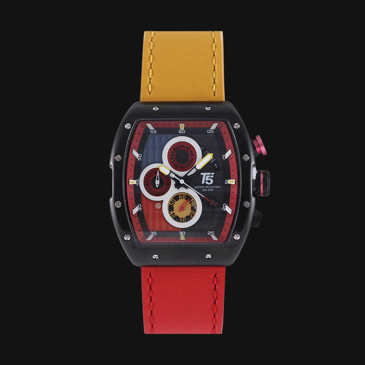 ساعت مردانه عقربه ای تی فایو مدل H3877G صفحه مشکی قرمز
