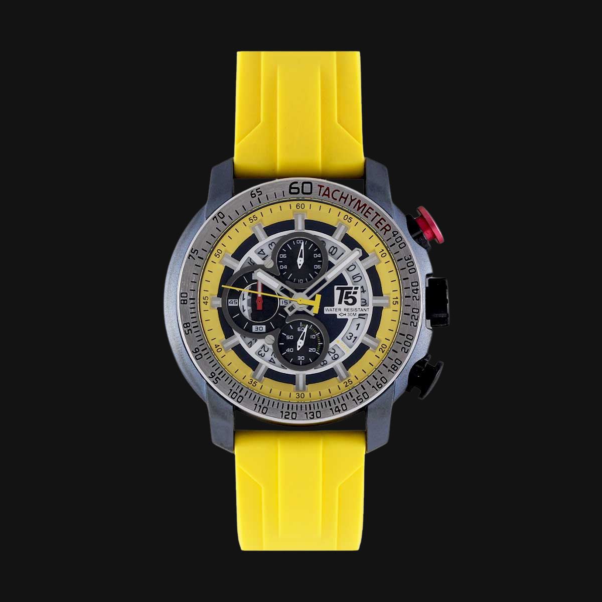 ساعت مردانه عقربه ای تی فایو مدل H3921G بند سیلیکونی زرد