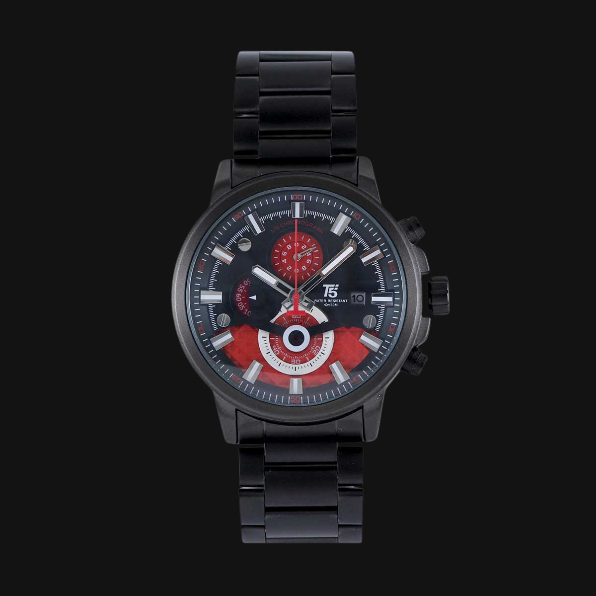 ساعت مردانه عقربه ای تی فایو مدل H3689G صفحه مشکی قرمز