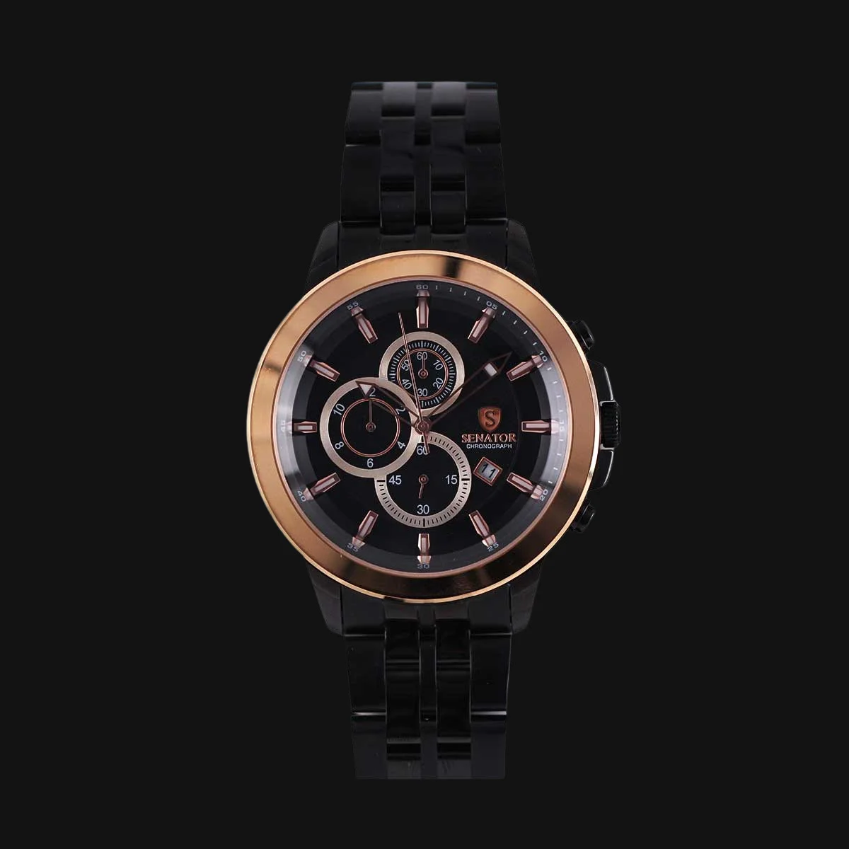ساعت عقربه ای مردانه سناتور مدل ST1006G رنگ بدنه مشکی رزگلد