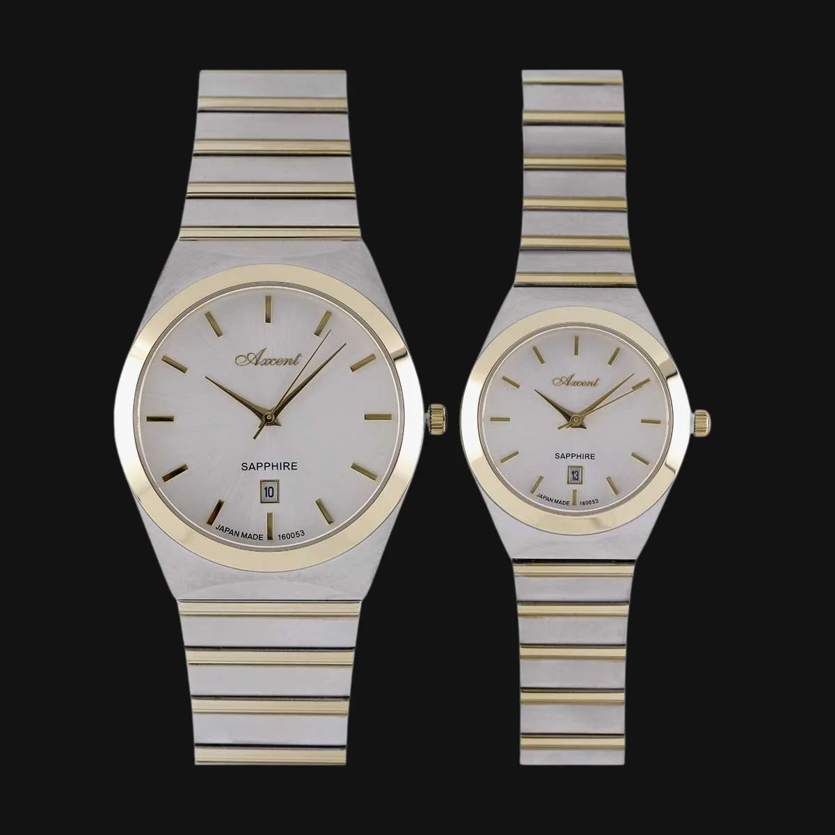 ساعت ست عقربه ای زنانه و مردانه اکسنت نقره ایی طلایی AX160053M