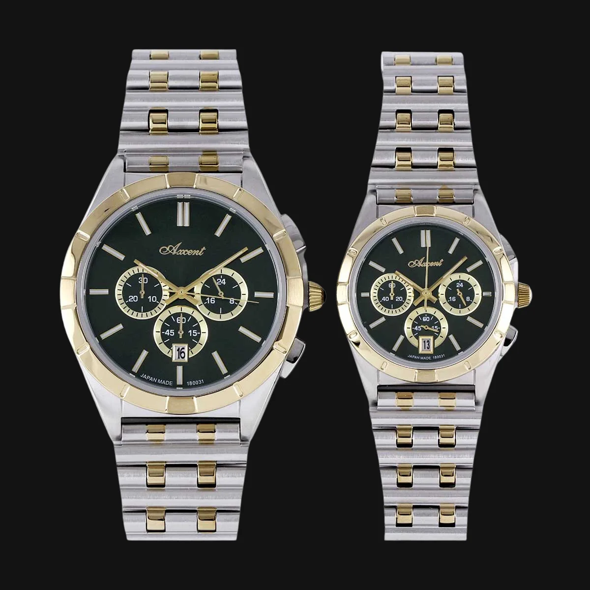 ساعت ست عقربه ای زنانه و مردانه اکسنت سبز و طلایی AX180031M